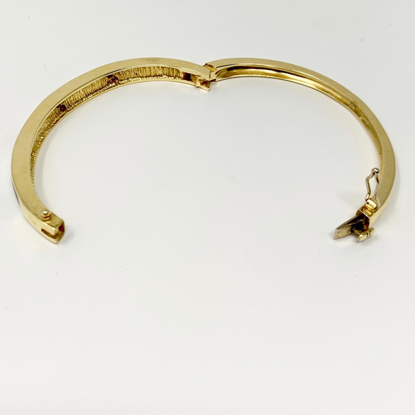 14 Karat Gold Onxy Mother of Pearl and Diamond Inlay Bangle Bracelet 1