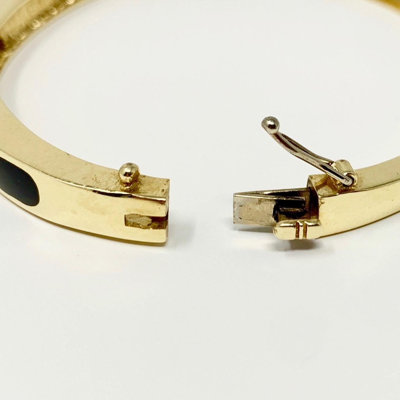 14 Karat Gold Onxy Mother of Pearl and Diamond Inlay Bangle Bracelet 2