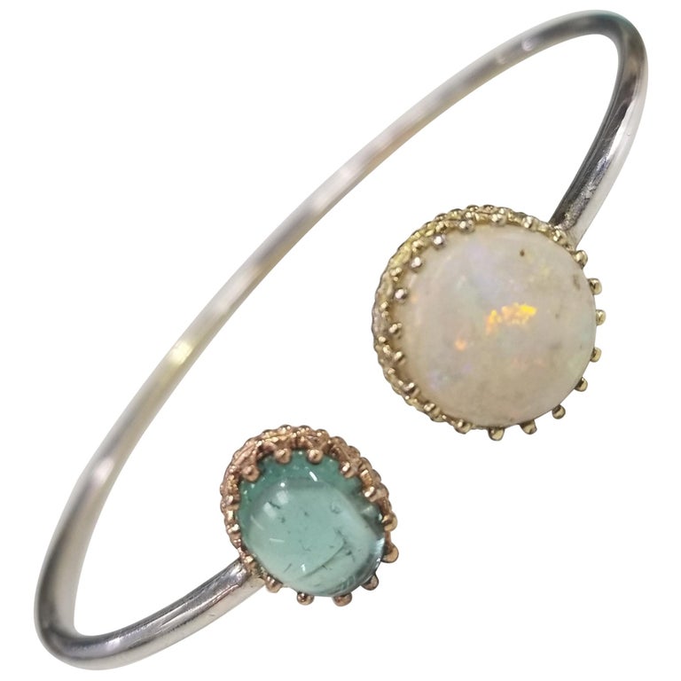 14 Karat Gold Opal and Blue Topaz Bracelet For Sale at 1stDibs