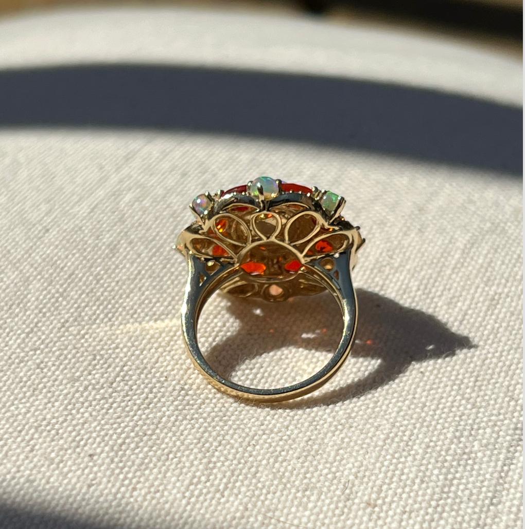 Oval Cut 14 Karat Gold Opal and Diamond Ring