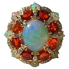 Retro 14 Karat Gold Opal and Diamond Ring