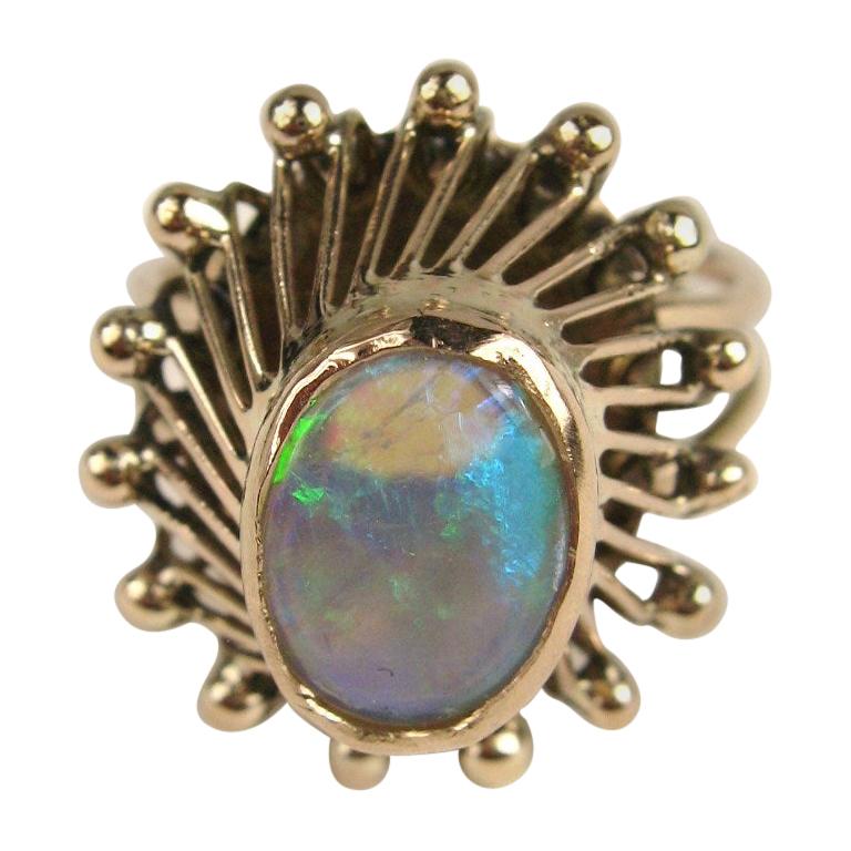 14 Karat Gold Opal Cocktail-Ring, 1950er Jahre im Angebot