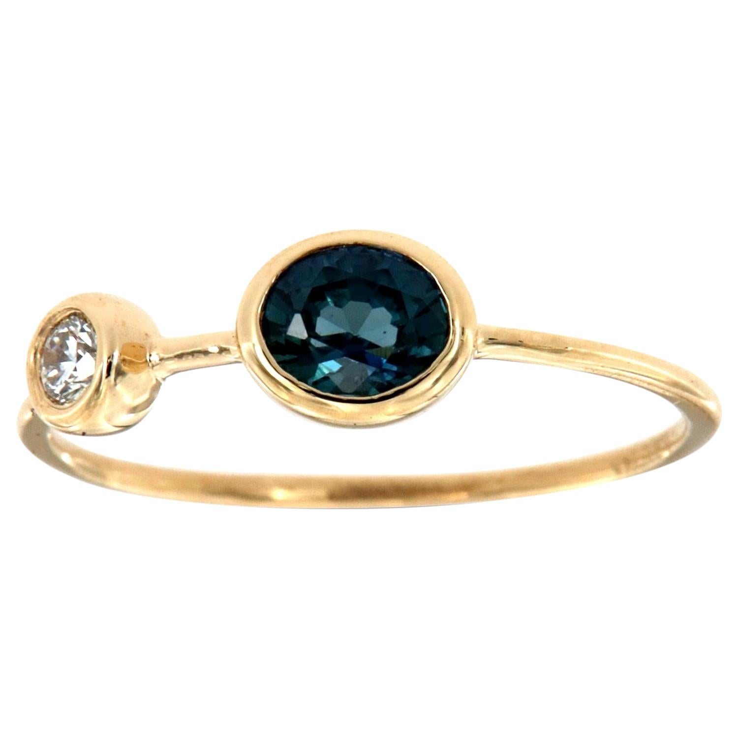 14 Karat Gold Oval Blue Sapphire and Diamond Vintage Ring Center 1/2 Carat For Sale