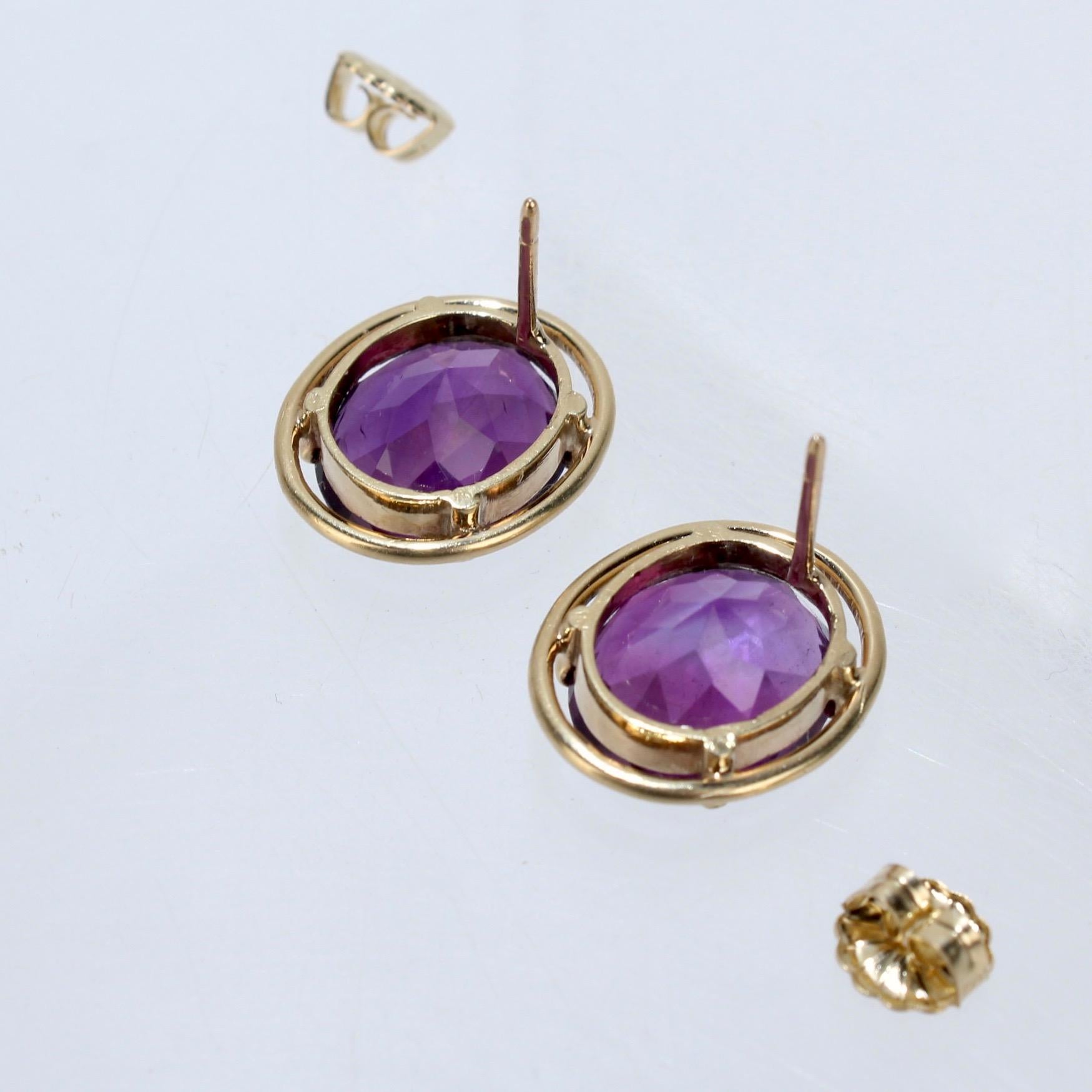 Modern 14 Karat Gold and Oval-Cut Purple Spinel Earrings For Sale