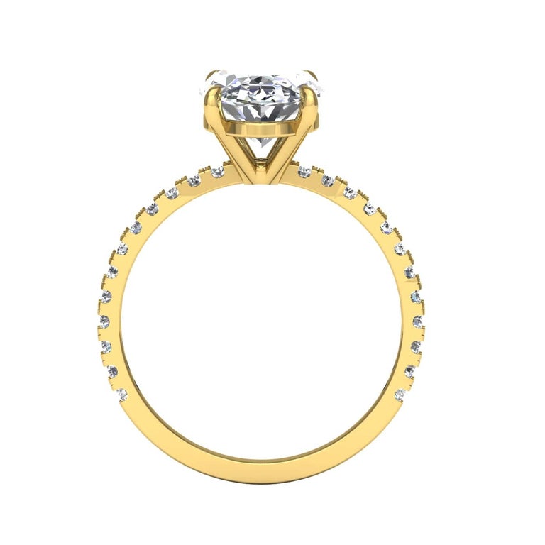 For Sale:  14 Karat Gold Oval Diamond with Pavé 2.5 Carat Center '2.8 Carat' L SI2 GIA 3
