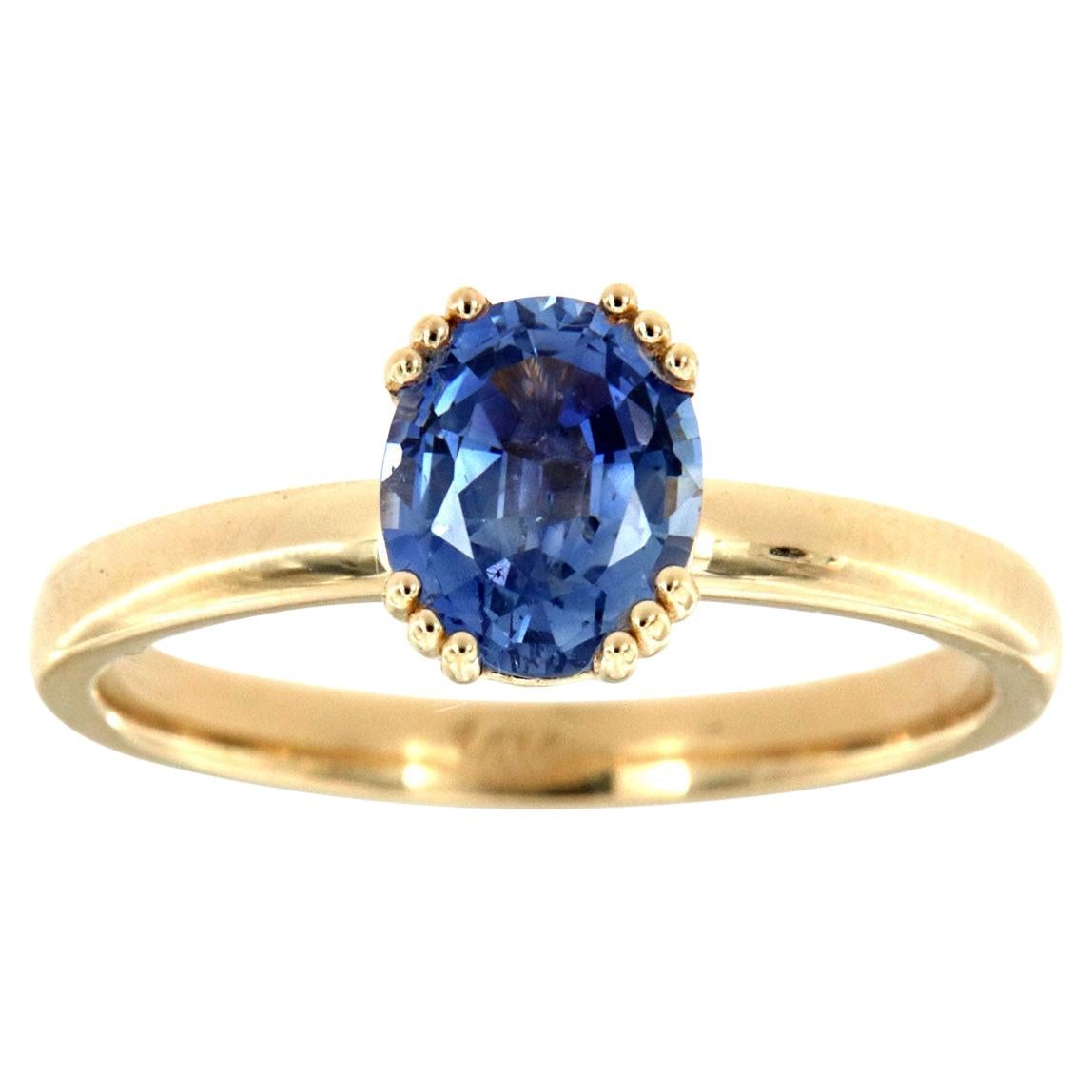 14 Karat Gold Oval No-Heat Light Blue Natural Sapphire Ring Center-1.09 Carat For Sale