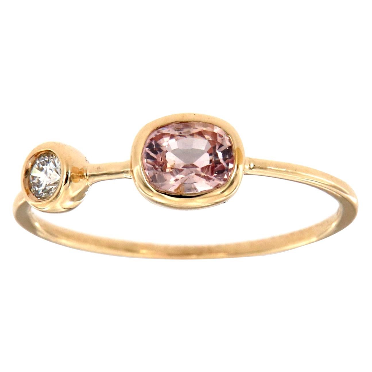 14 Karat Gold Oval Rosa Saphir und Diamant Vintage Ring Center, 1/2 Karat