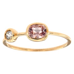 Bague vintage en or 14 carats avec saphir rose ovale et diamants au centre, 1/2 carat