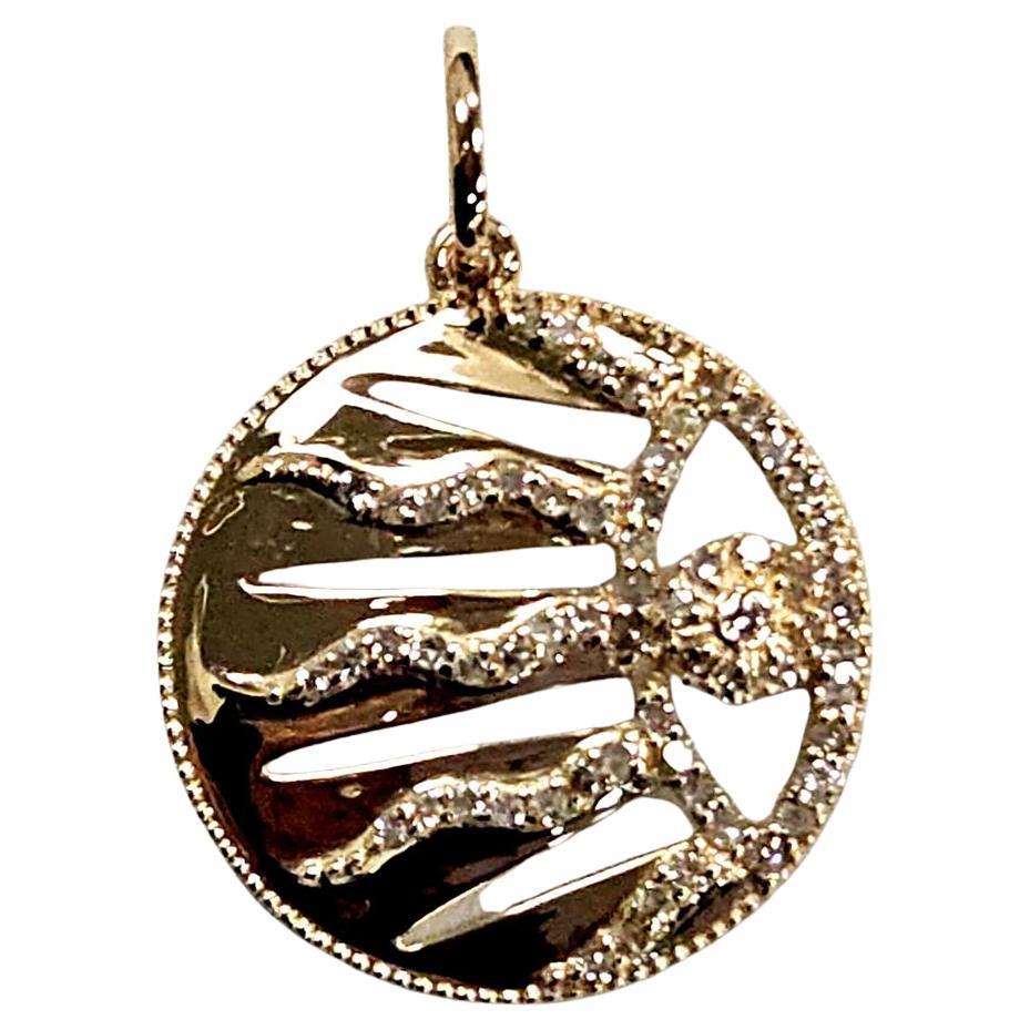 14 Karat Gold Pavé Diamond Evil Eye Talisman Pendant For Sale