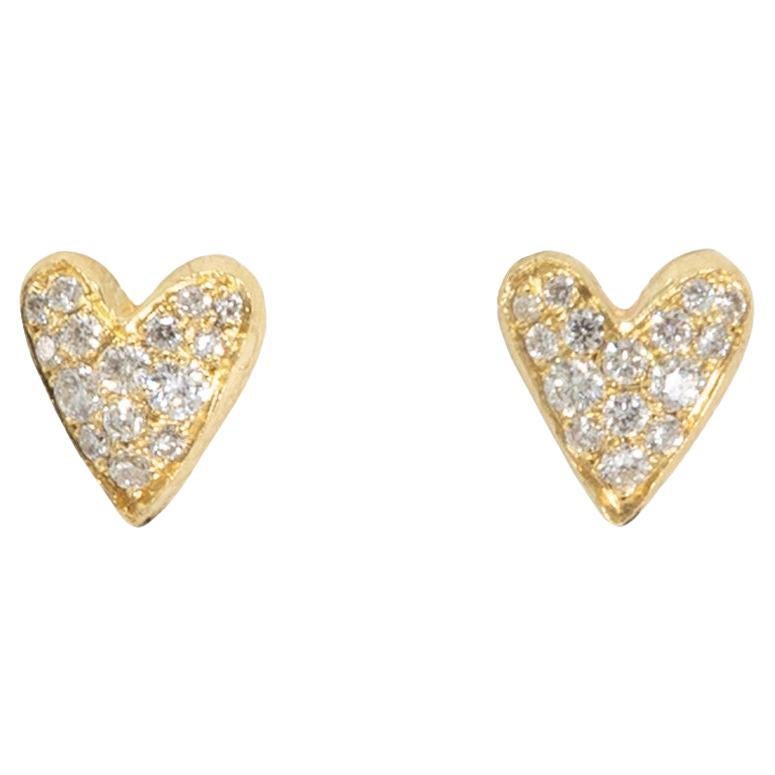 14 Karat Gold Pavé Heart Stud Earrings by Mon Pilar