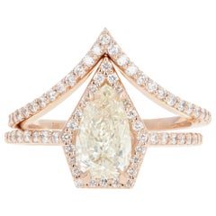 14 Karat Gold Pear Diamond Halo Engagement Ring with Matching Jacket Band Set