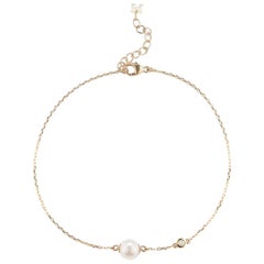 14 Karat Gold Pearl and Diamond Dot Bracelet