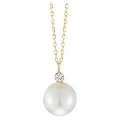 14 Karat Gold Pearl and Diamond Dot Necklace
