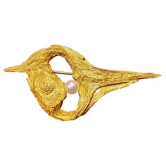 14 Karat Gold Perlenbrosche Helky Juvonen Design Finnland Lappland Magic