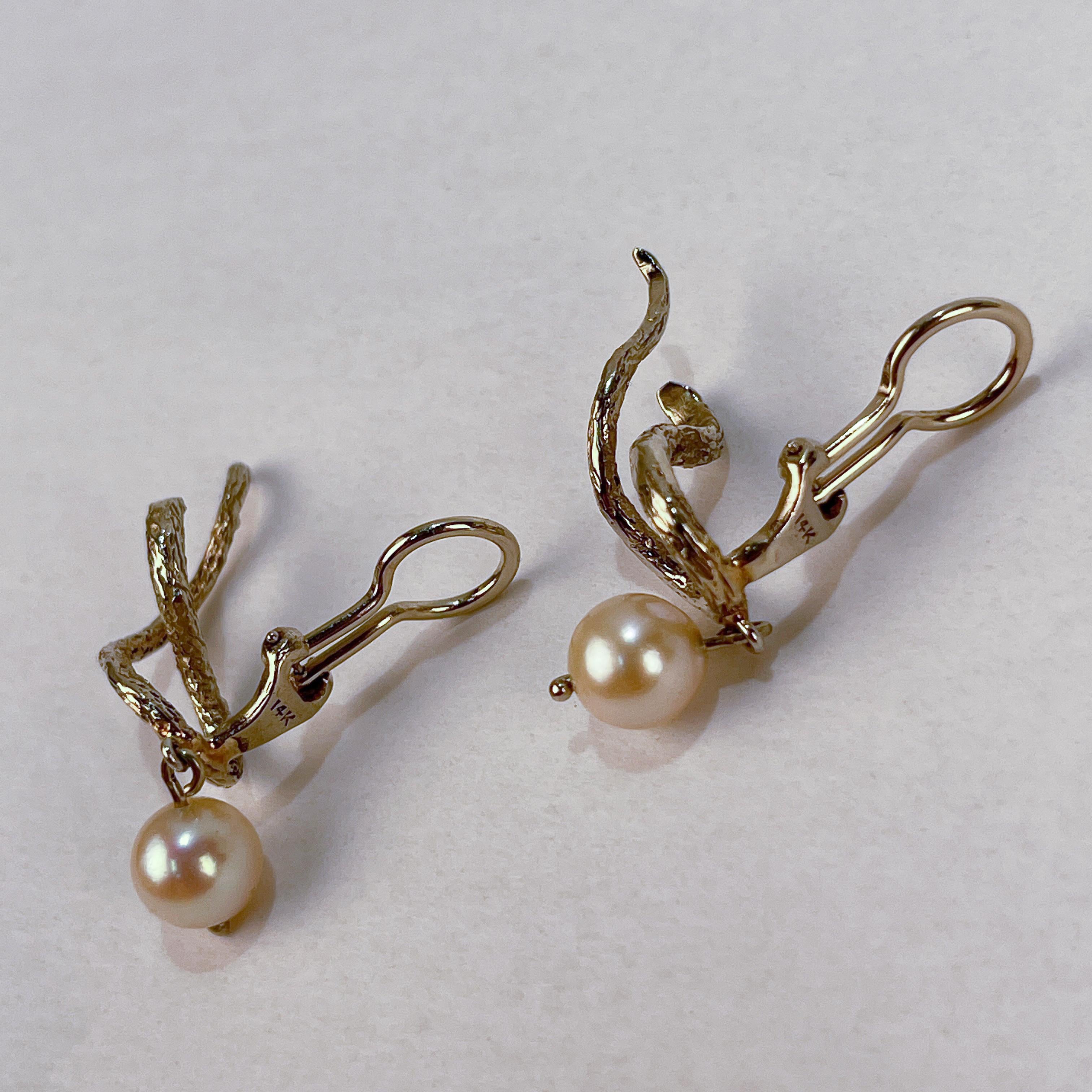 Modern 14 Karat Gold and Pearl Clip-On Earrings For Sale