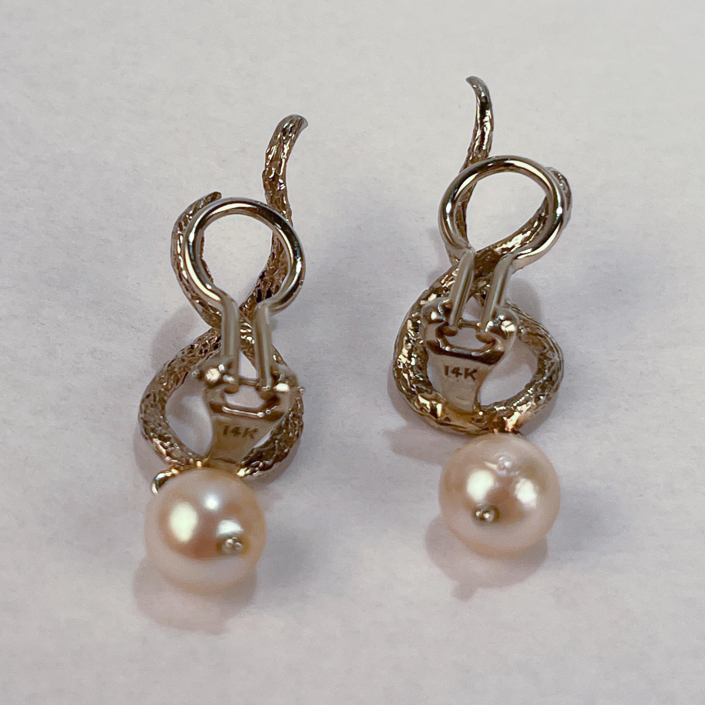 Round Cut 14 Karat Gold and Pearl Clip-On Earrings For Sale