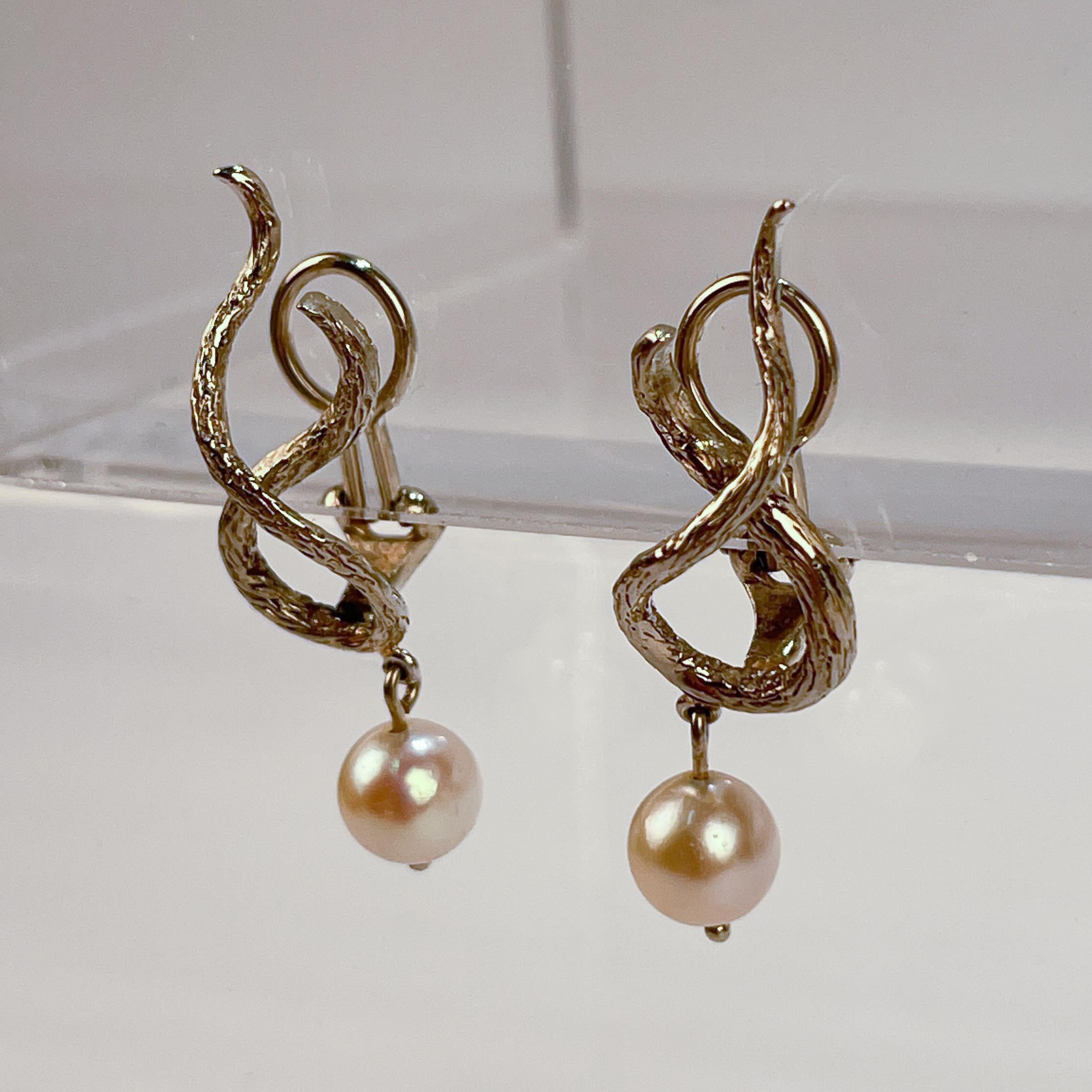 Women's 14 Karat Gold and Pearl Clip-On Earrings For Sale