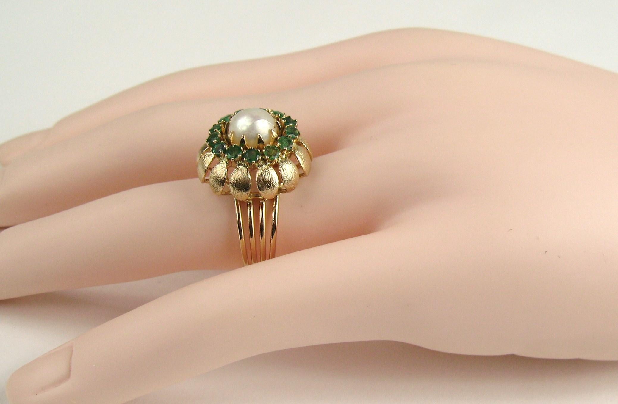 emerald and pearl engagement ring