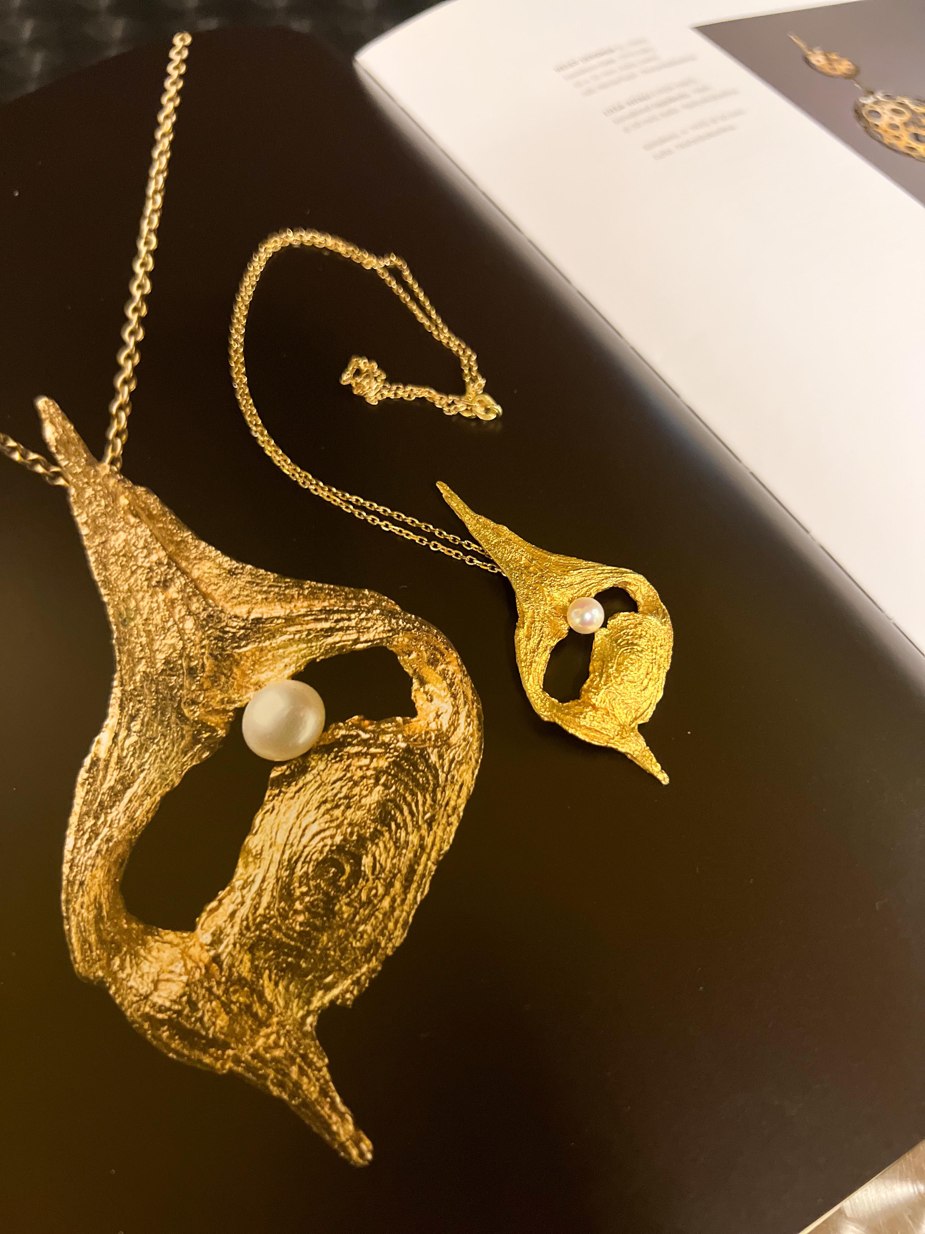 Women's or Men's 14 Karat Gold Pearl Pendant Helky Juvonen Design Finland Lapland Magic For Sale