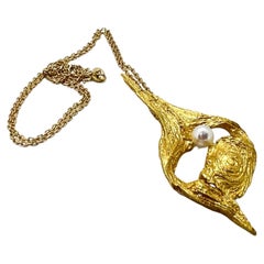 Vintage 14 Karat Gold Pearl Pendant Helky Juvonen Design Finland Lapland Magic