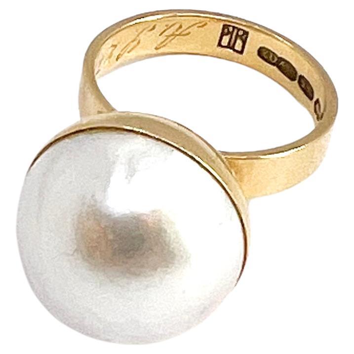 14 Karat Gold Pearl Ring Made in Finland in 1967 For Sale