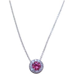 14 Karat Gold Pendant, 0.48 Carat Chatham Pink Sapphire and 0.10 Carat Diamond