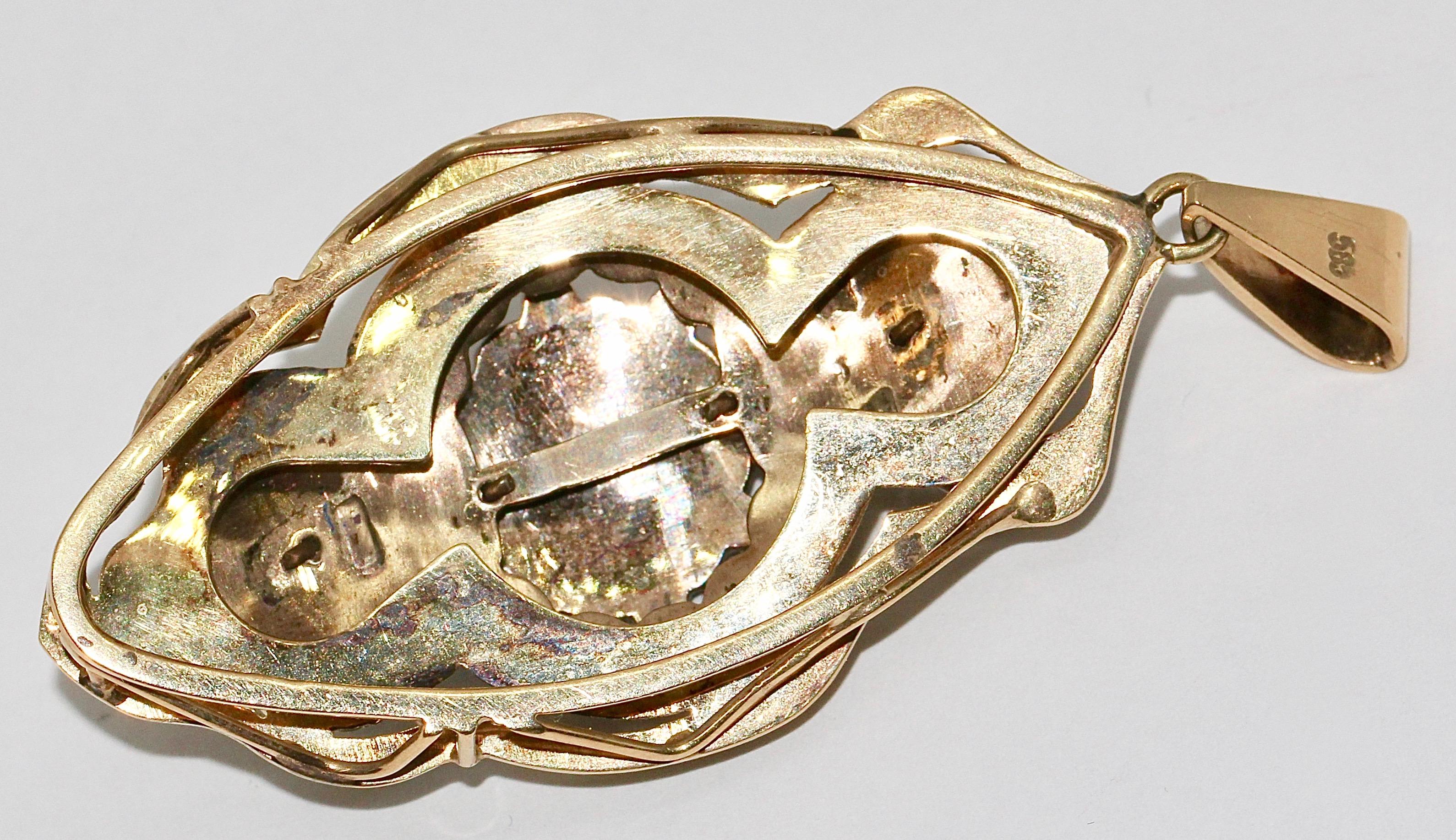 14 Karat Gold Pendant, Enhancer, with Antique Bohemian Garnet For Sale 2