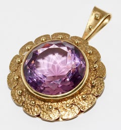 14 Karat Gold Pendant, Enhancer with Large, Faceted Amethyst