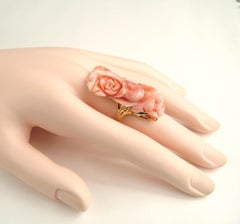 14 Karat Gold Pink Angel Carved Floral Coral Ring