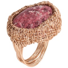 Warm Golden and Pink Norwegian Thulite Cocktail Ring by Sheila Westera in Stock