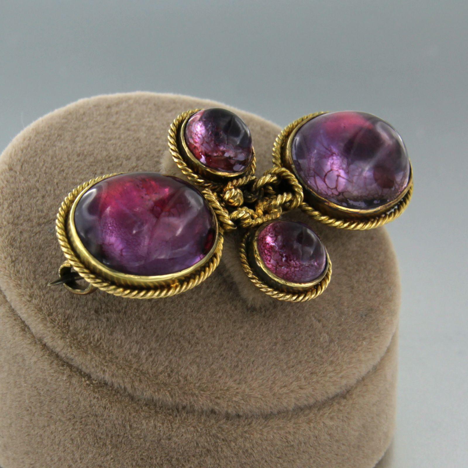14 Karat Gold Pink Tourmaline Brooch In Good Condition For Sale In The Hague, ZH