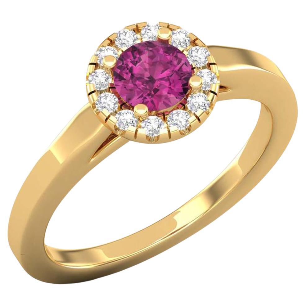 Bague solitaire en or 14 carats avec tourmaline rose et diamants pour elle en vente