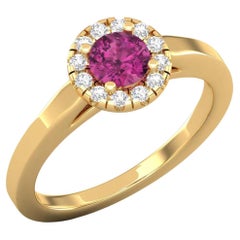 Bague solitaire en or 14 carats avec tourmaline rose et diamants pour elle