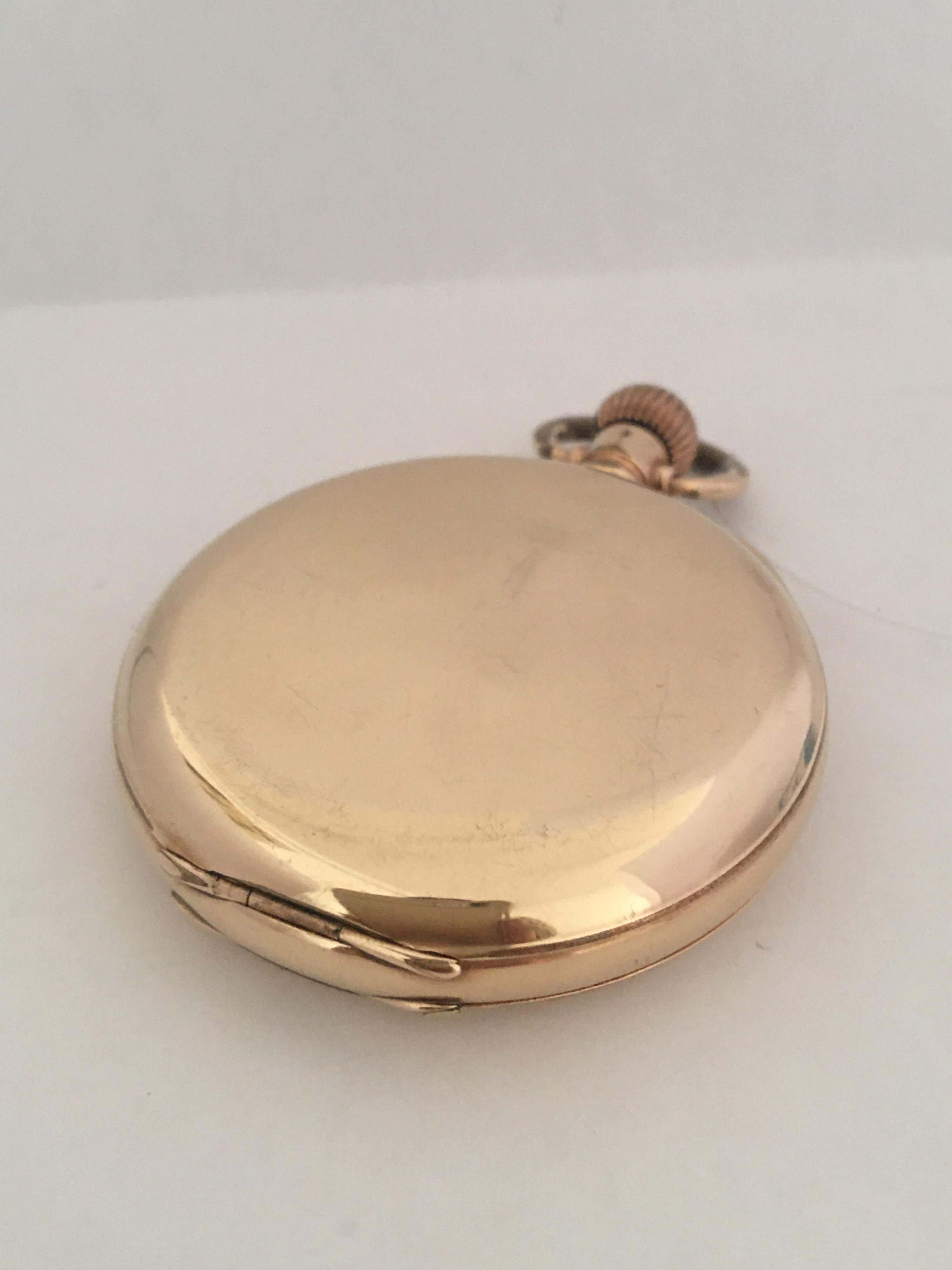 14 Karat Gold-Plated Full Hunter Dennison Case Marquis Waltham Mass Pocket Watch 3