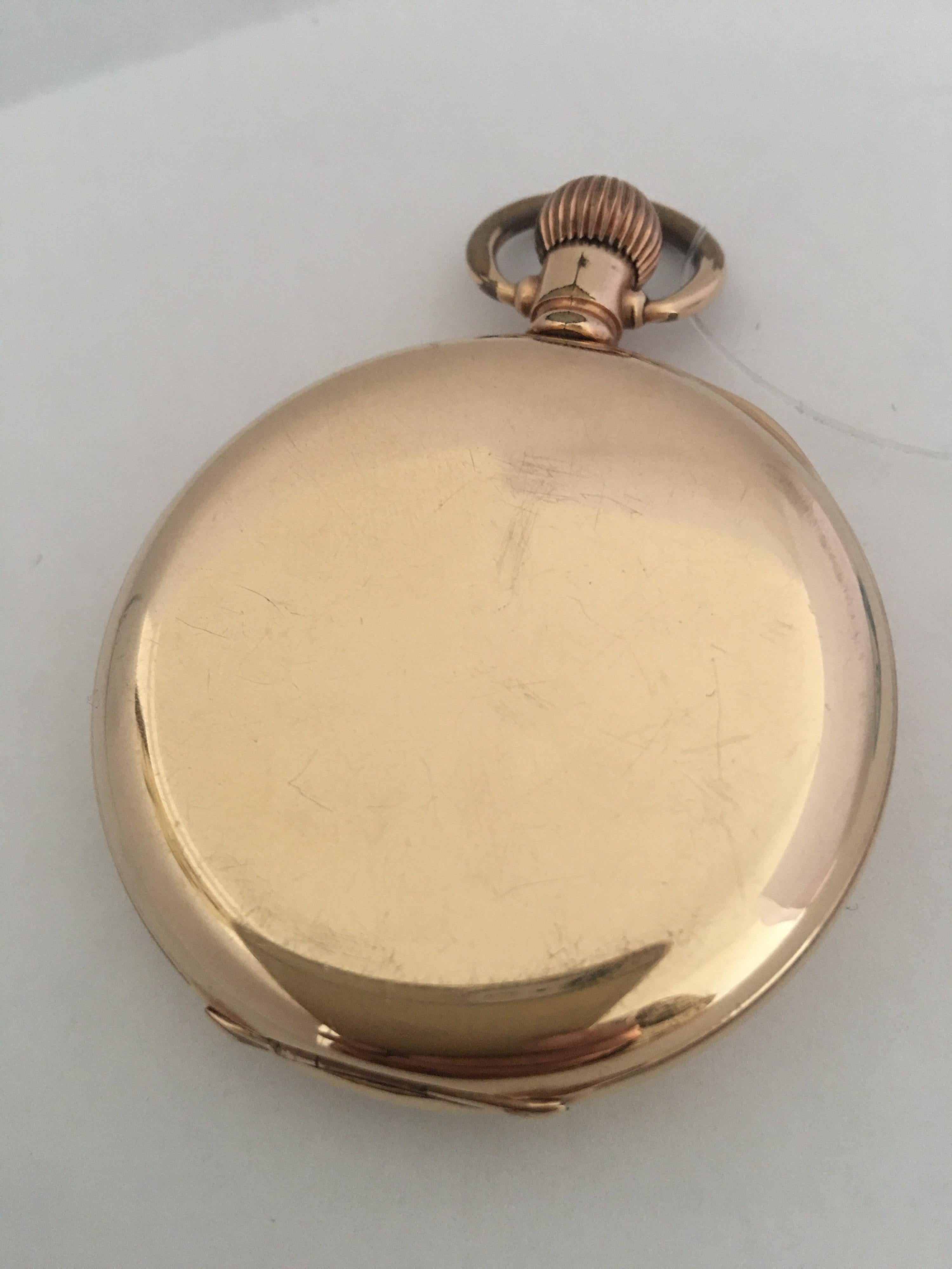 14 Karat Gold-Plated Full Hunter Dennison Case Marquis Waltham Mass Pocket Watch 4