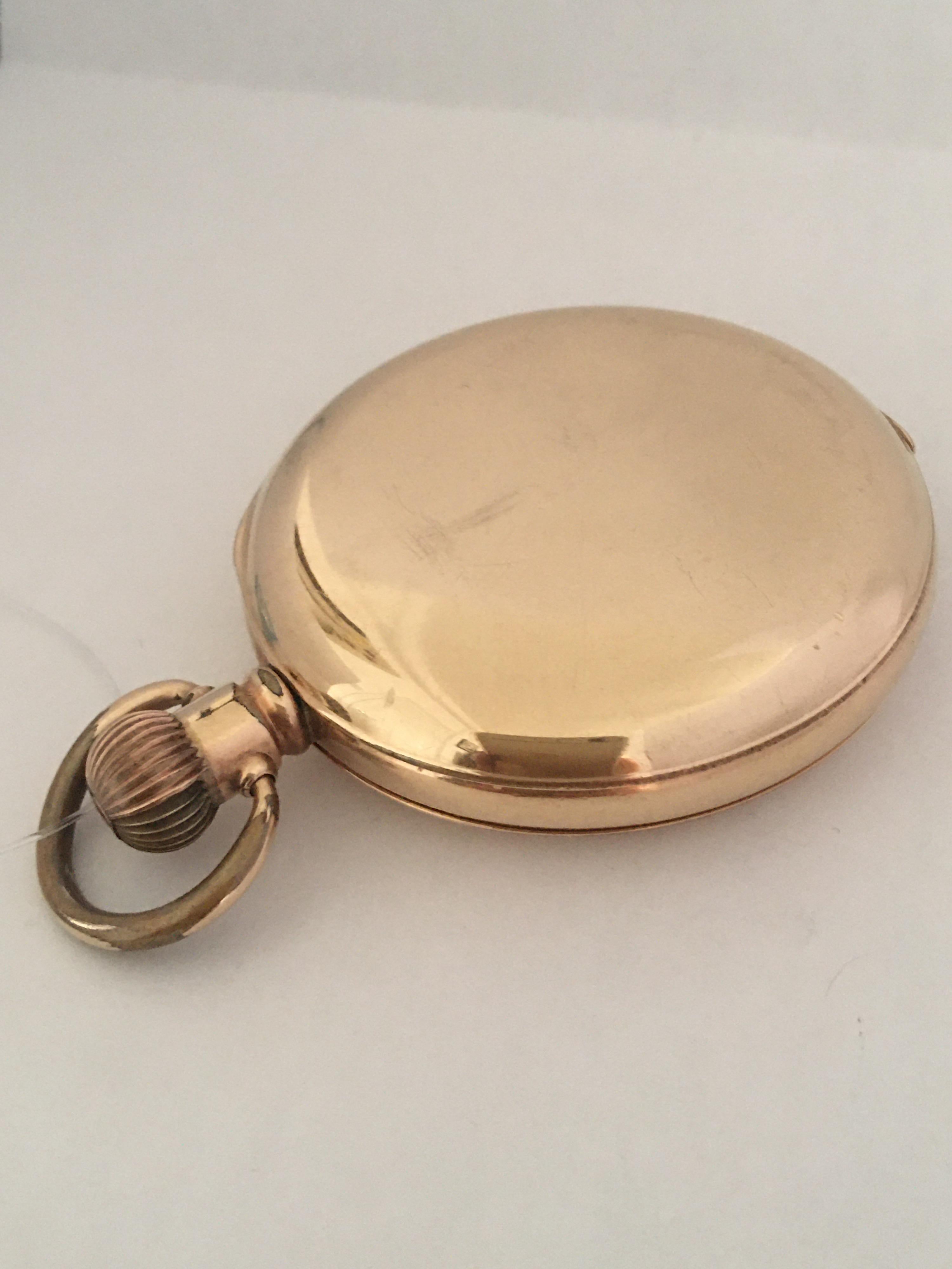 14 Karat Gold-Plated Full Hunter Dennison Case Marquis Waltham Mass Pocket Watch 5