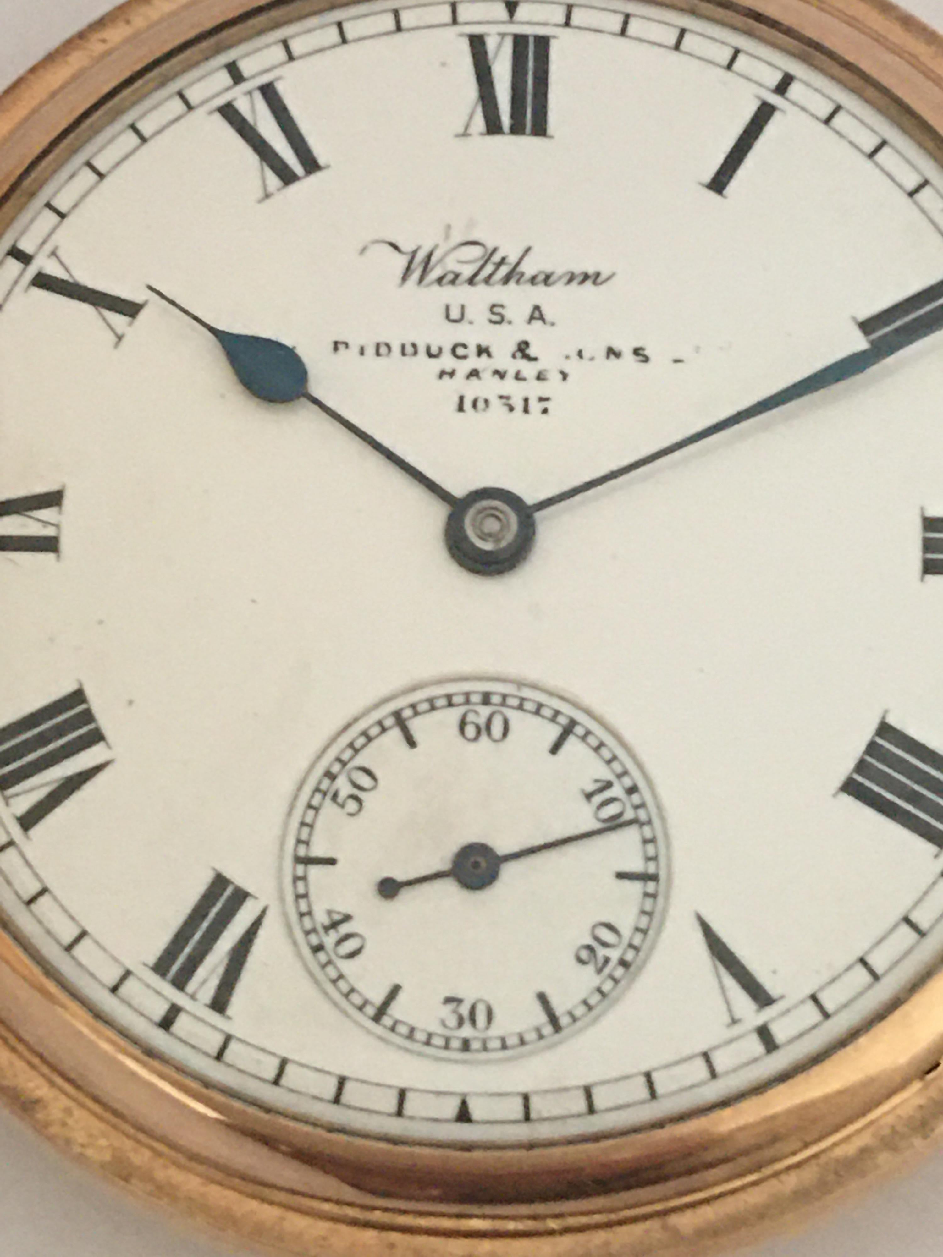 14 Karat Gold-Plated Full Hunter Dennison Case Marquis Waltham Mass Pocket Watch 6