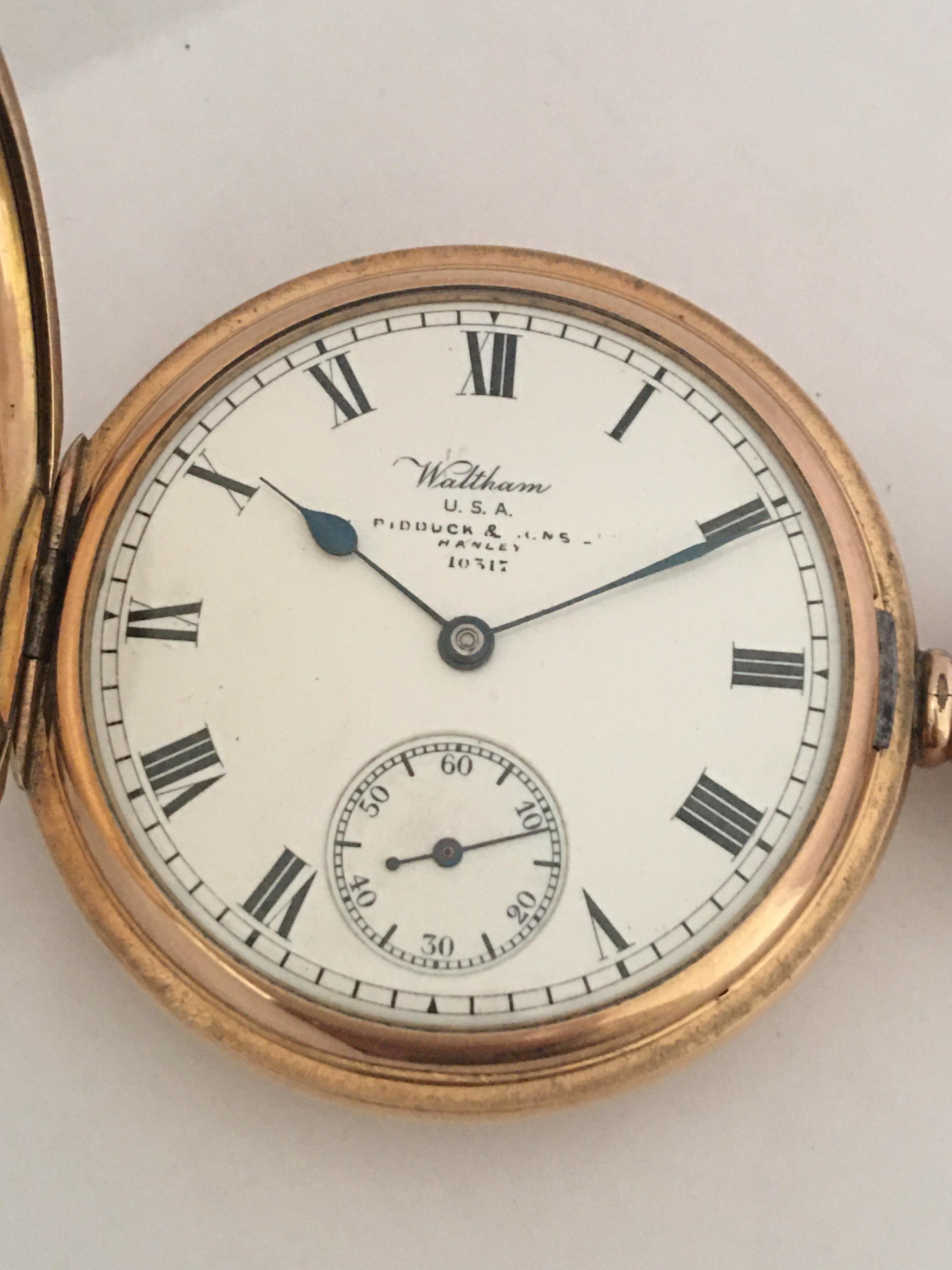 14 Karat Gold-Plated Full Hunter Dennison Case Marquis Waltham Mass Pocket Watch 7