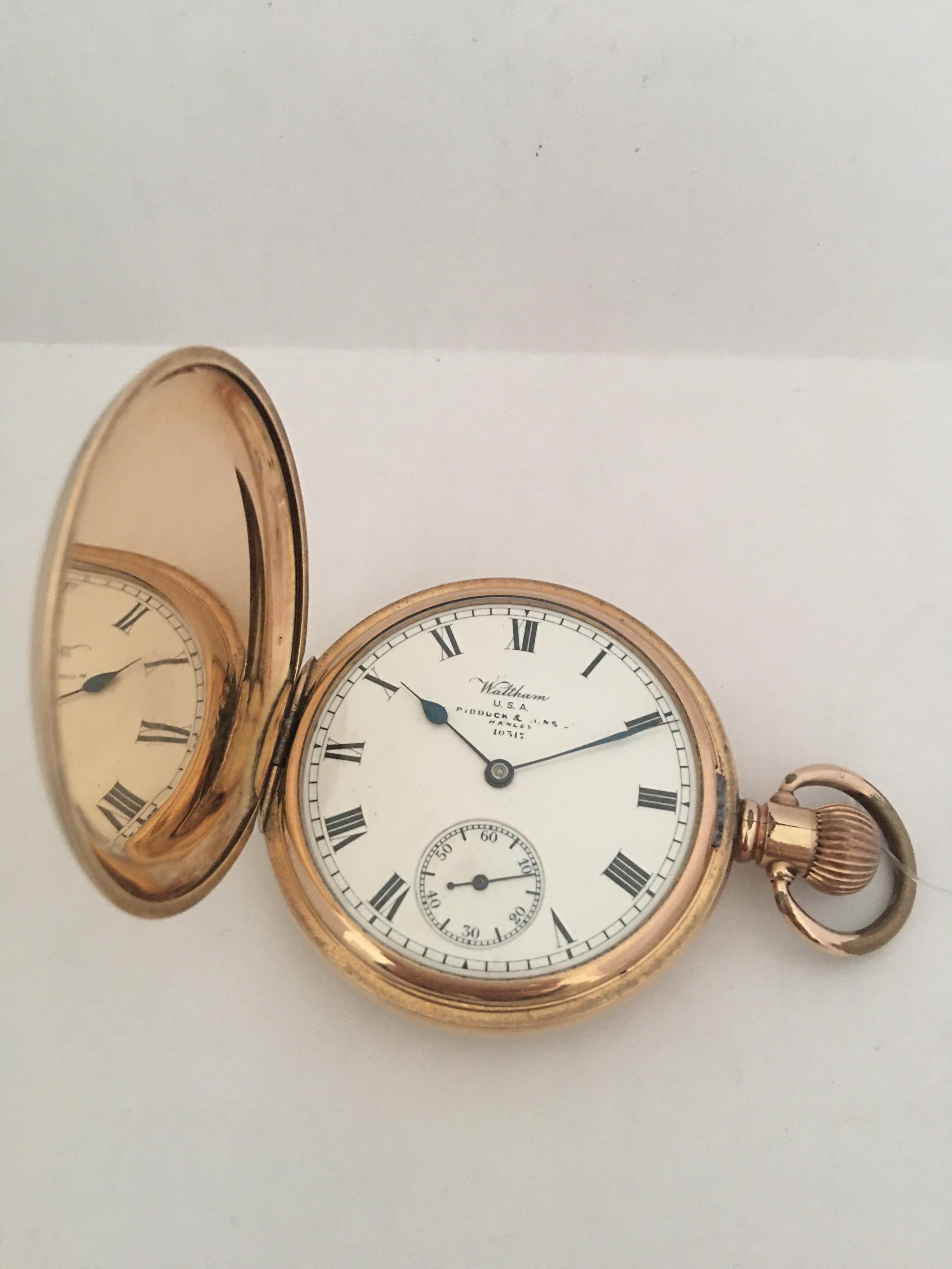 14 Karat Gold-Plated Full Hunter Dennison Case Marquis Waltham Mass Pocket Watch 8