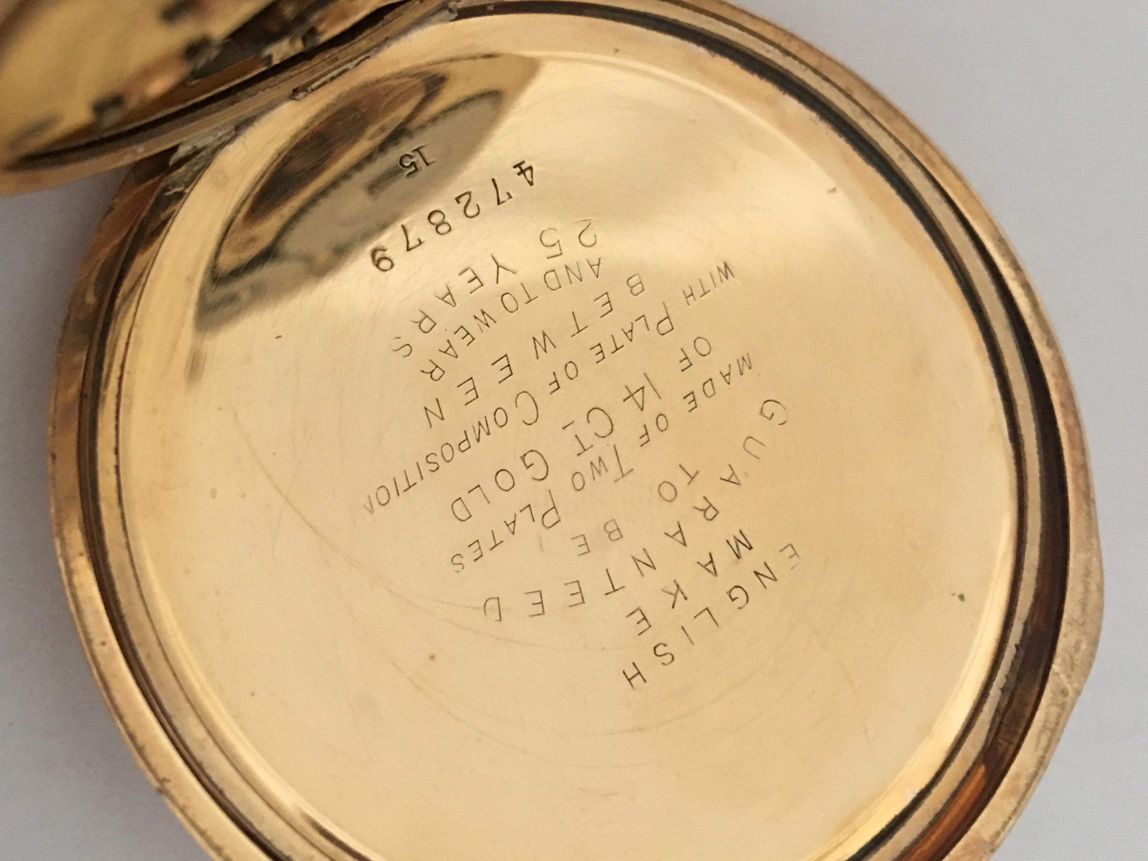 14 Karat Gold-Plated Full Hunter Dennison Case Marquis Waltham Mass Pocket Watch In Good Condition In Carlisle, GB