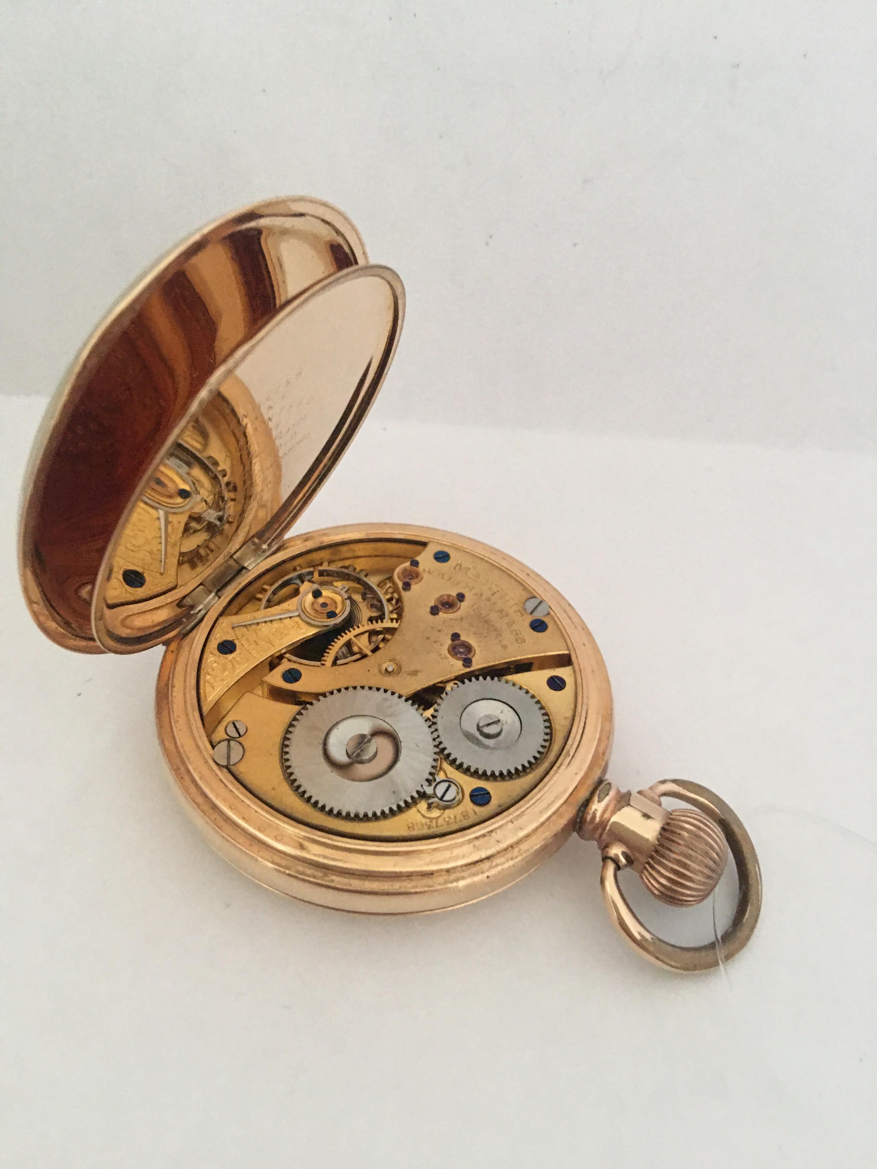 Women's or Men's 14 Karat Gold-Plated Full Hunter Dennison Case Marquis Waltham Mass Pocket Watch