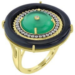 14 Karat Gold-Plated Sterling Silver Onyx and Zircon Center Design Cocktail Ring