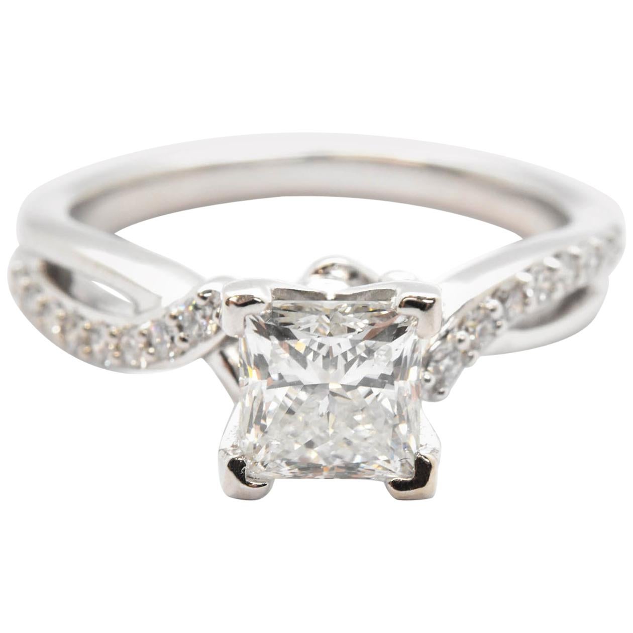 14 Karat Gold Princess Cut 1.25 Carat Diamond Engagement with Twistover Mounting