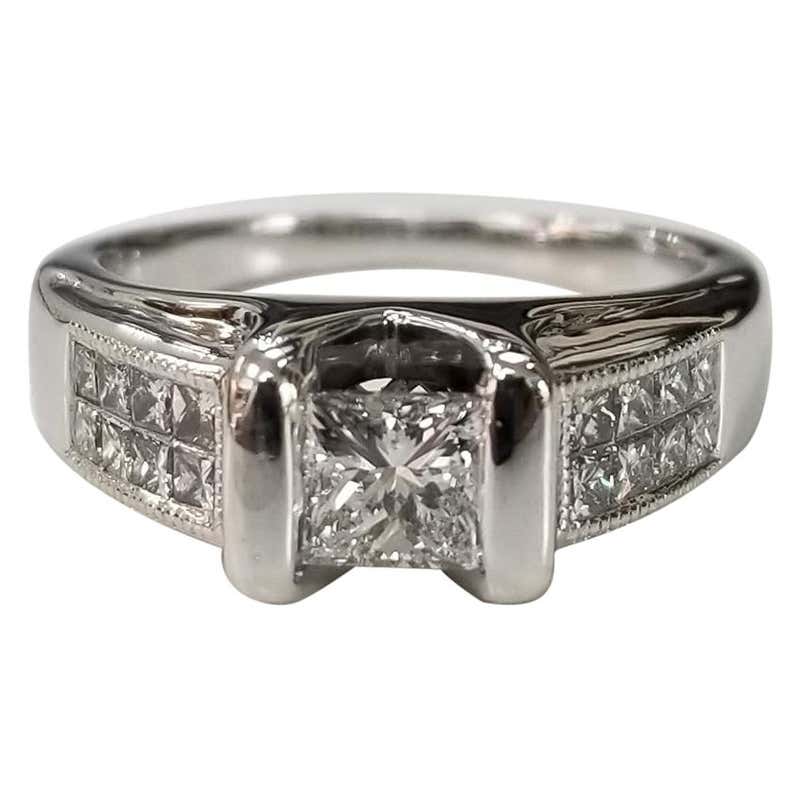 14K Invisible Set Asscher Cut with 2 Half Moon Cut Diamonds Set in 3 ...