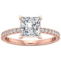 14 Karat Gold Princess Diamond with Pavé 2 Carat Center '2.3 Carat' F SI1 GIA