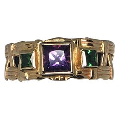 14 Karat Gold Purple and Green Amethyst "Basket Weave" Ring by Patricia Daunis