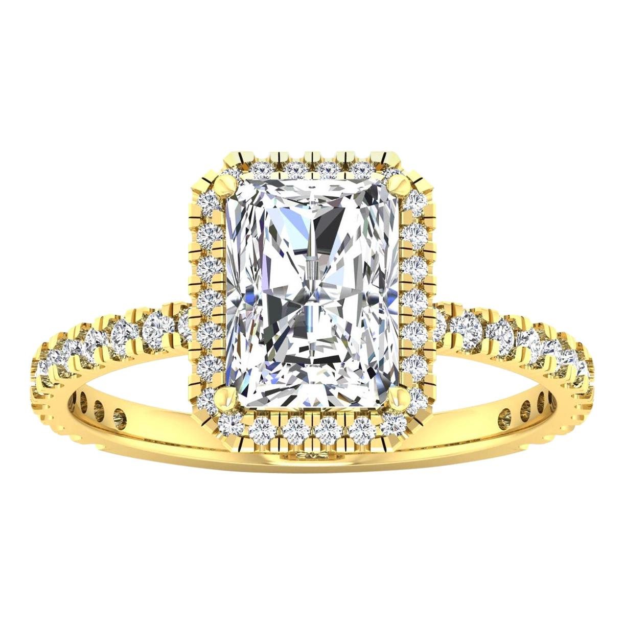 For Sale:  14 Karat Gold Radiant Diamond Halo Pavé 2 Carat Center '2.45 Carat' F SI1 GIA