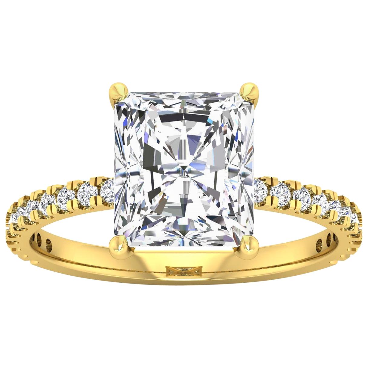 For Sale:  14 Karat Gold Radiant Diamond with Pavé 3 Carat Center '3.3 Carat' E SI1 GIA