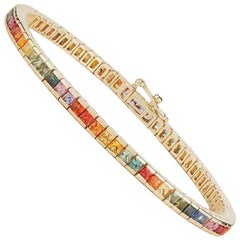 14 Karat Gold Rainbow Sapphire Tennis Bracelet