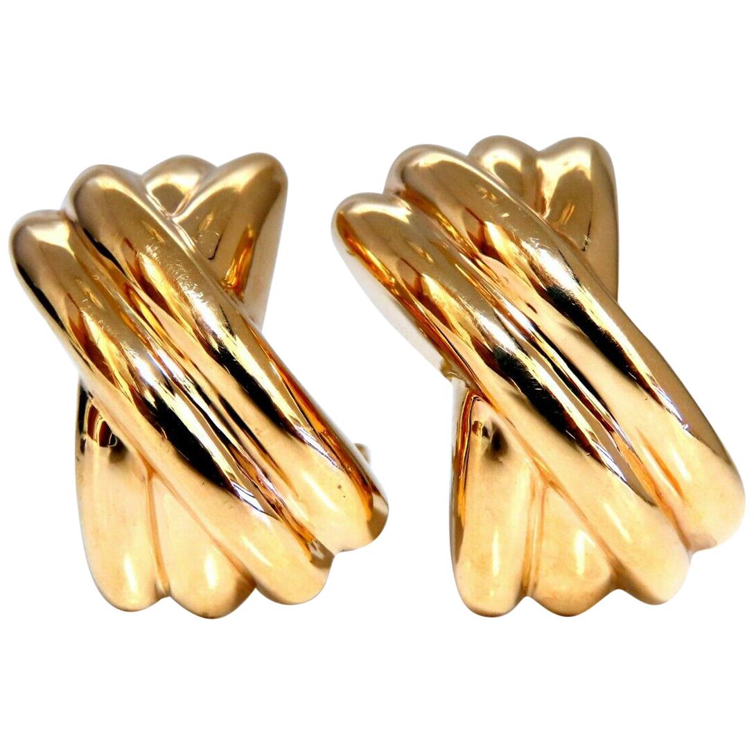 14 Karat Gold Raised X Clip Earrings Elongated For Sale